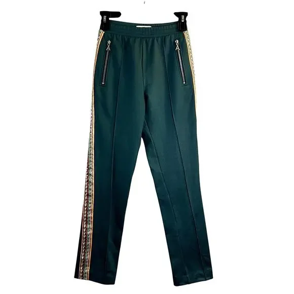 AREA Emerald Green Pants Crystal Side Stripe Zip Pocket Straight Leg size XS - Picture 2 of 9